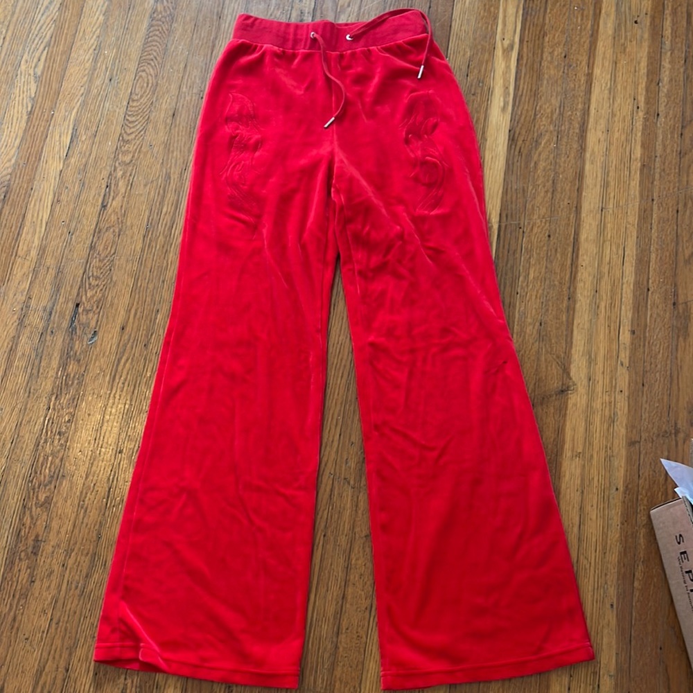 dolls kill red velour flame pants, size M